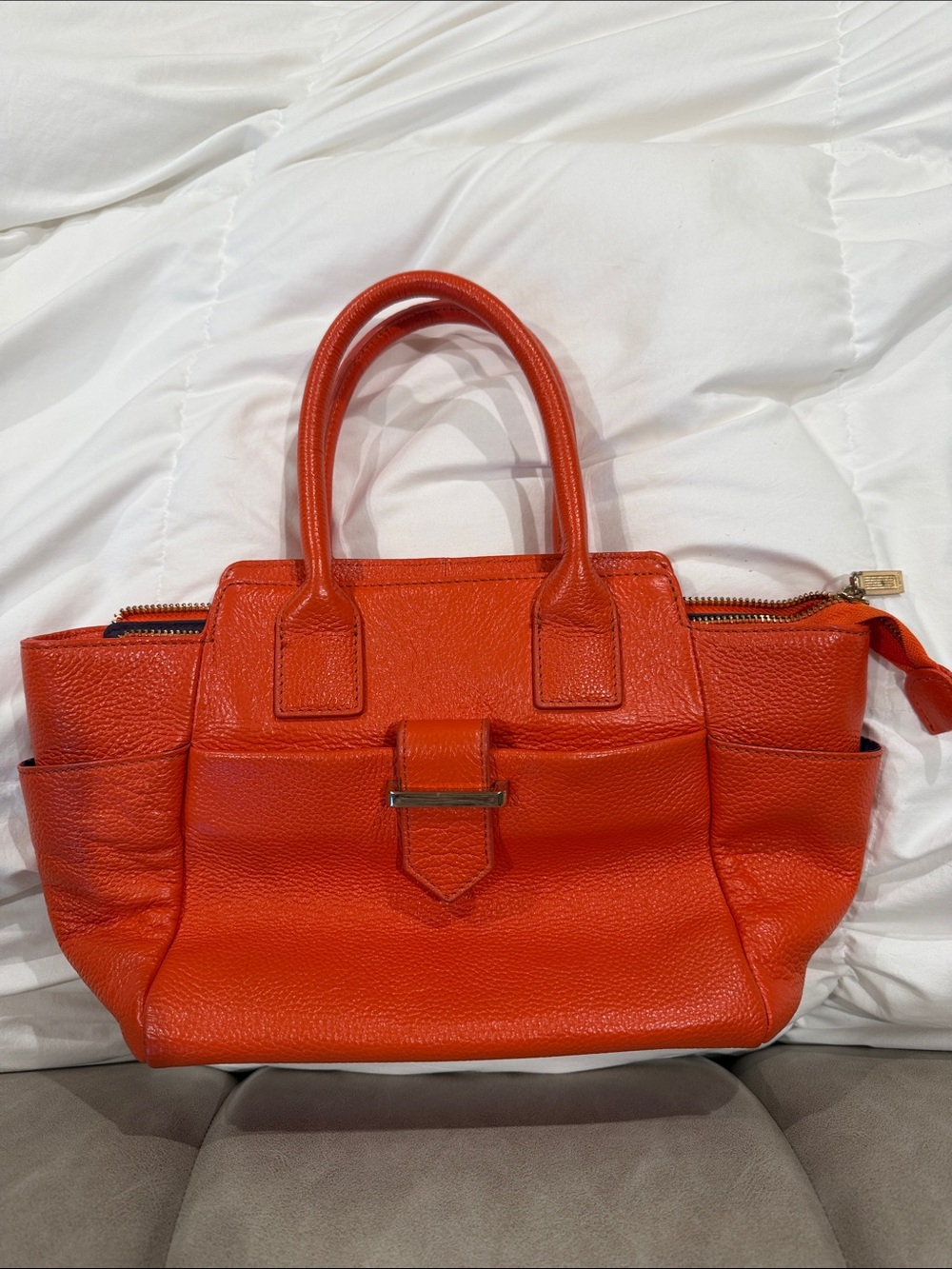 Zenith Bright Orange Leather Tote with Top Handles